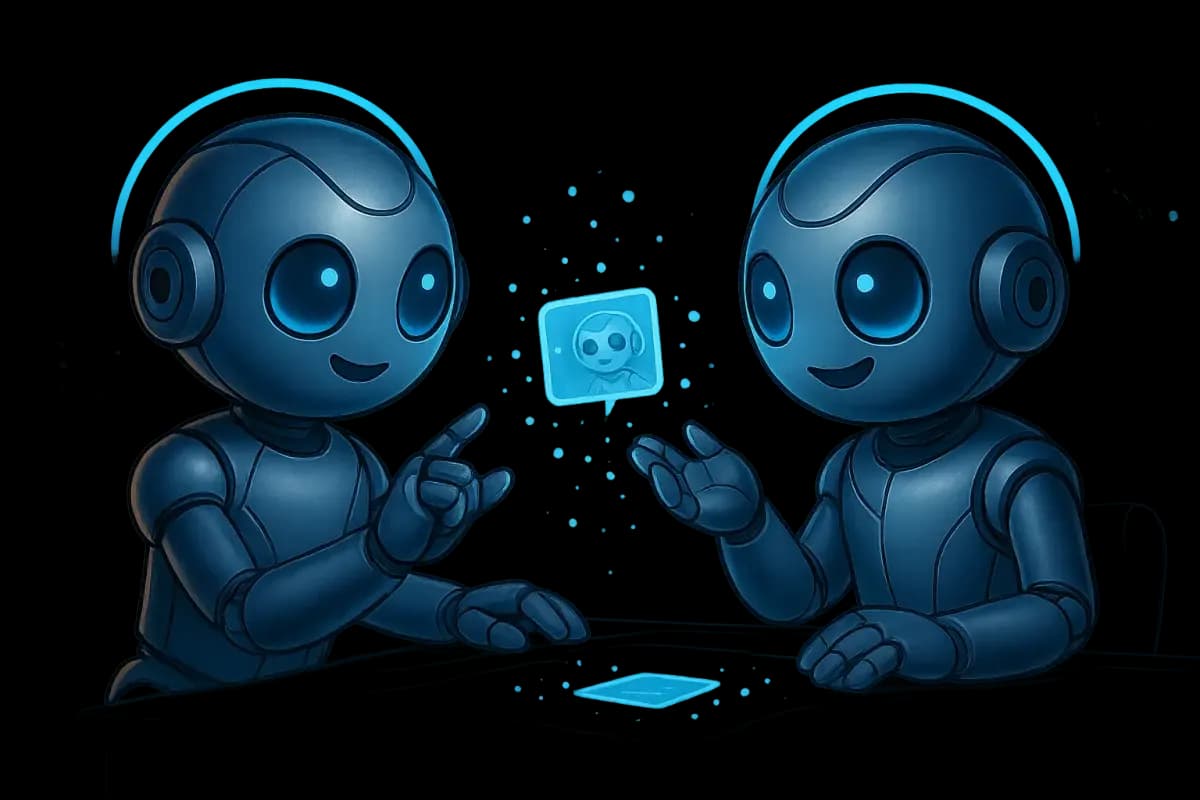 Two Domias at a table, one handing a configuration to the other